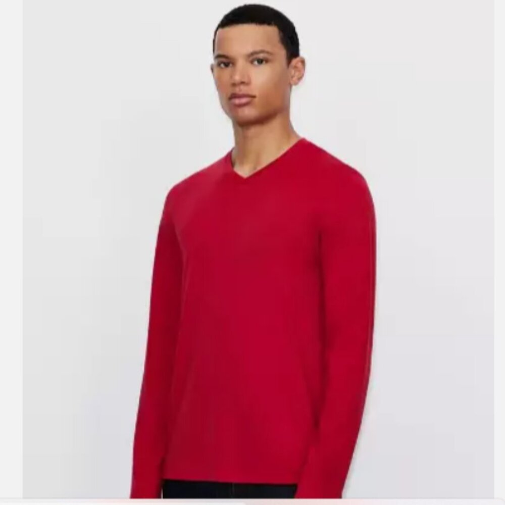 Armani Exchange Men's Long Sleeve T-Shirt V-Neck Casual Jersey, Slim Tee Size L
